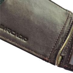ARCADIO Money Clip Brown Soft Leather Bi-Fold RFID Protected Card Holder with Money Clipper Slim Wallet for Men Unique Birthday Anniversary Gift