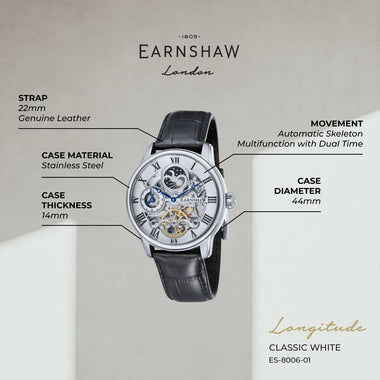 Earnshaw Longitude Dual Time Men's Watch -  ES-8006-01