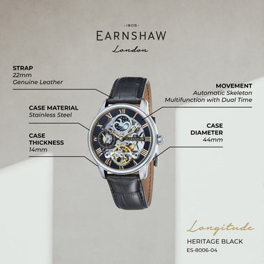Earnshaw Longitude Dual Time Men's Watch -  ES-8006-04