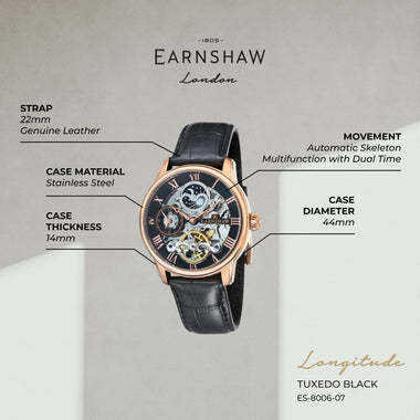 Earnshaw Longitude Dual Time Men's Watch -  ES-8006-07