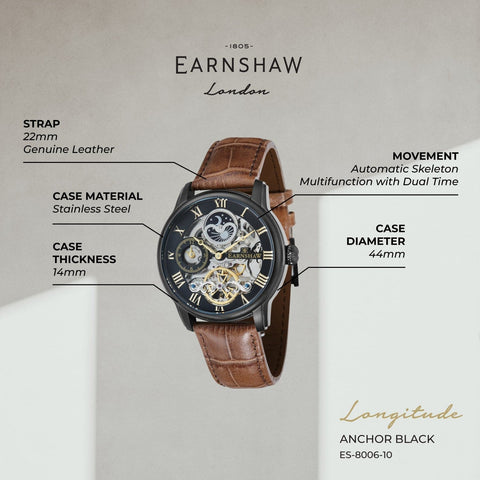 Earnshaw Longitude Dual Time Men's Watch -  ES-8006-10
