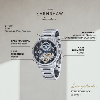 Earnshaw Longitude Dual Time Men's Watch -  ES-8006-11