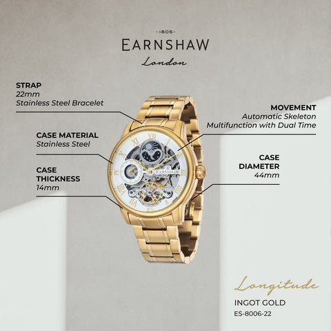 Earnshaw Longitude Skeleton Automatic Men's Watch - ES-8006-22