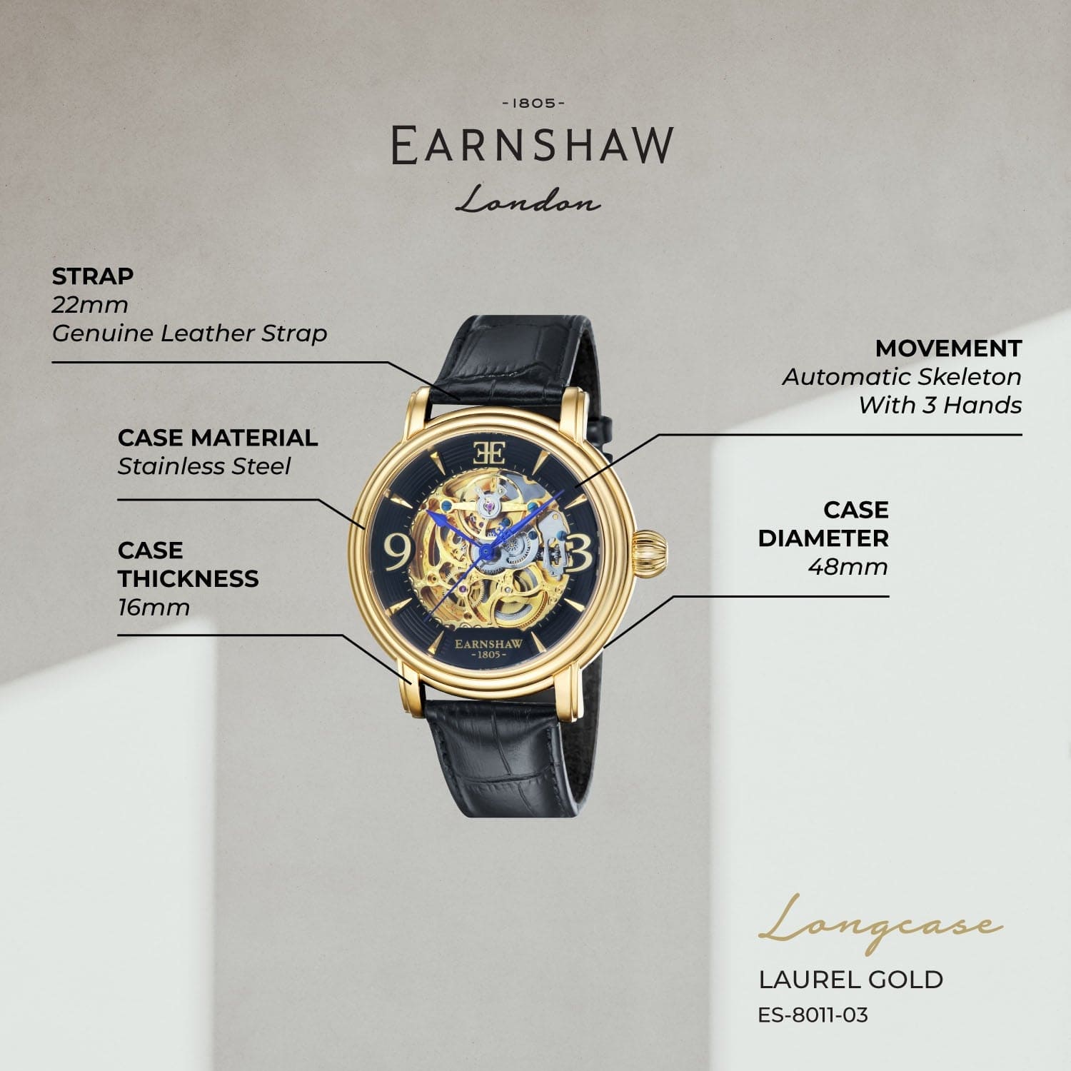 Earnshaw Longcase Automatic Men's Watch -  ES-8011-03