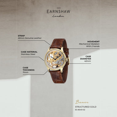 Earnshaw Bauer Mechanical Skeleton Mechanical Automatic Men's Watch -  ES-8049-02