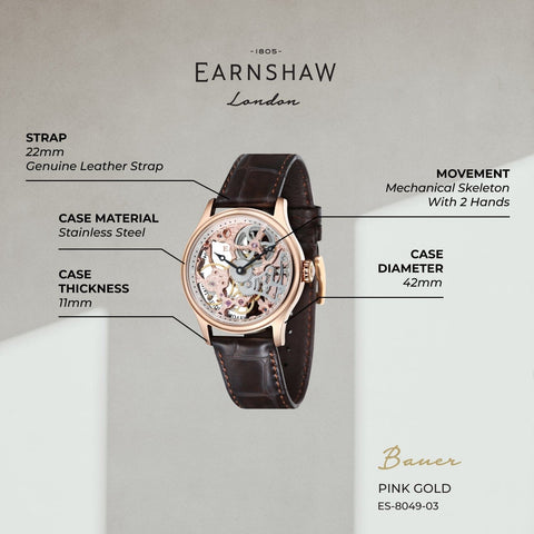 Earnshaw Bauer Mechanical Skeleton Mechanical Automatic Men's Watch -  ES-8049-03