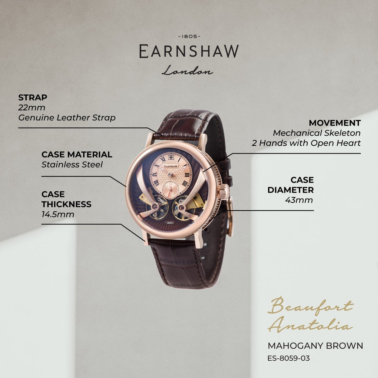 Earnshaw Beaufort Anatolia Automatic 40 Jewels Men's Watch -  ES-8059-03