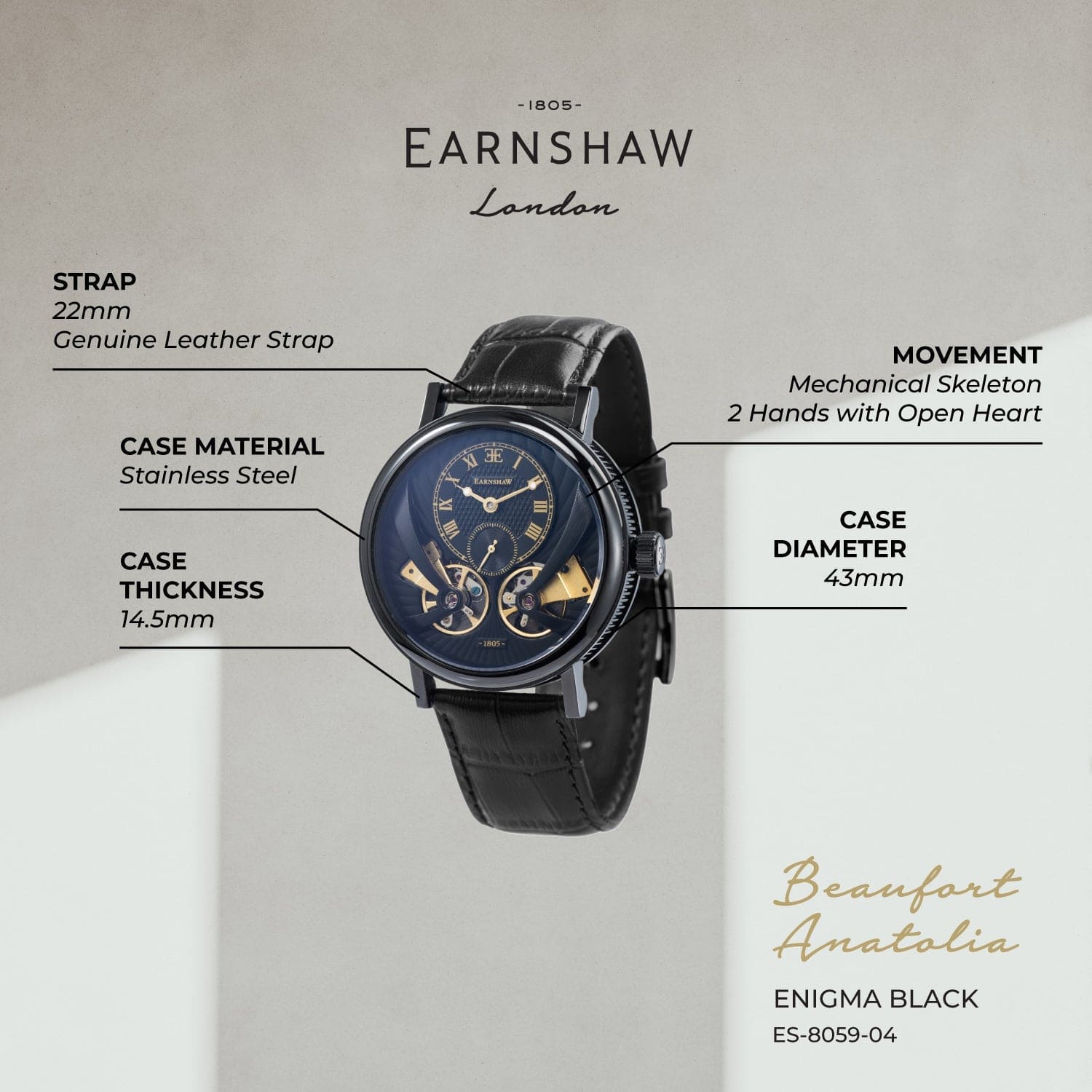 Earnshaw Beaufort Anatolia Mechanical Automatic Men's Watch -  ES-8059-04
