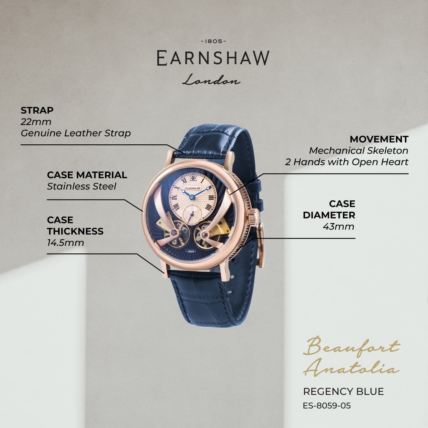 Earnshaw Beaufort Anatolia Automatic 40 Jewels Men's Watch -  ES-8059-05