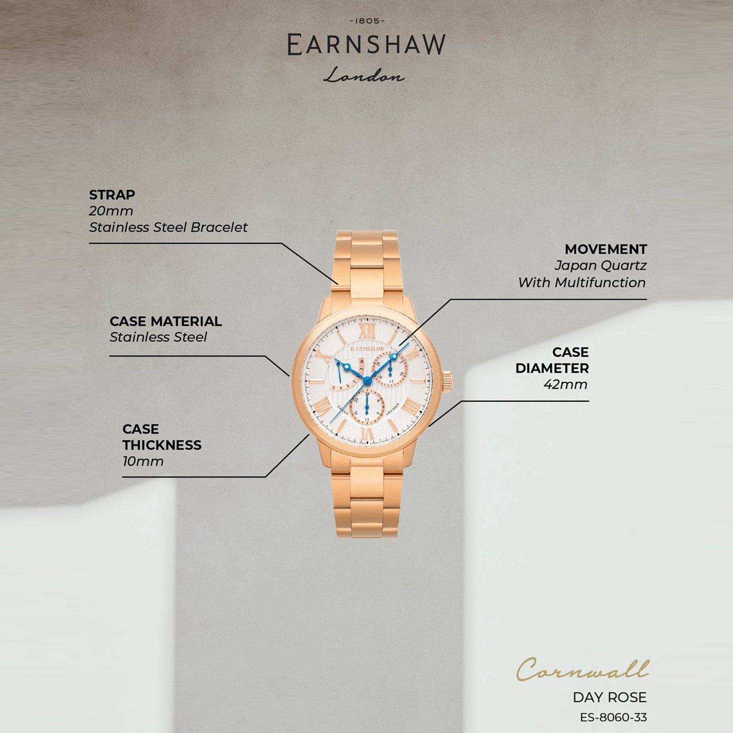 Earnshaw Cornwall Retrograde Multifunction Men's Watch -  ES-8060-33