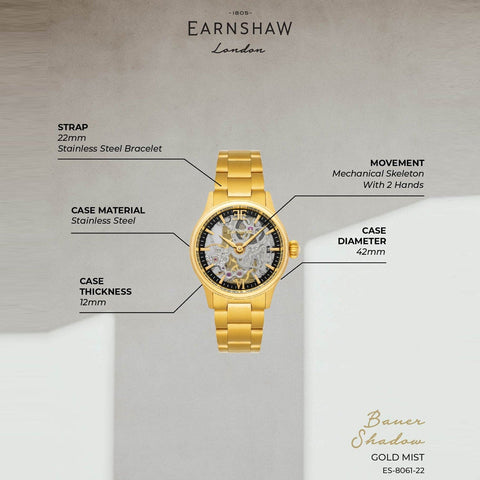Earnshaw Mechanical Skeleton 17 Jewels Men's Watch - ES-8061-22