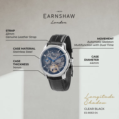 Earnshaw Longitude Shadow Dual Time Men's Watch -  ES-8063-04