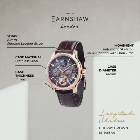 Earnshaw Longitude Shadow Dual Time Men's Watch -  ES-8063-06