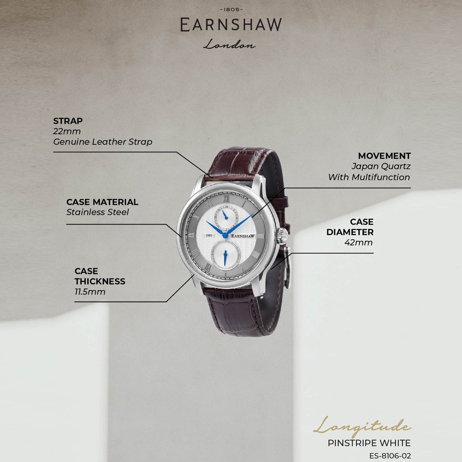 Earnshaw Longitude Multifunction Men's Watch -  ES-8106-02