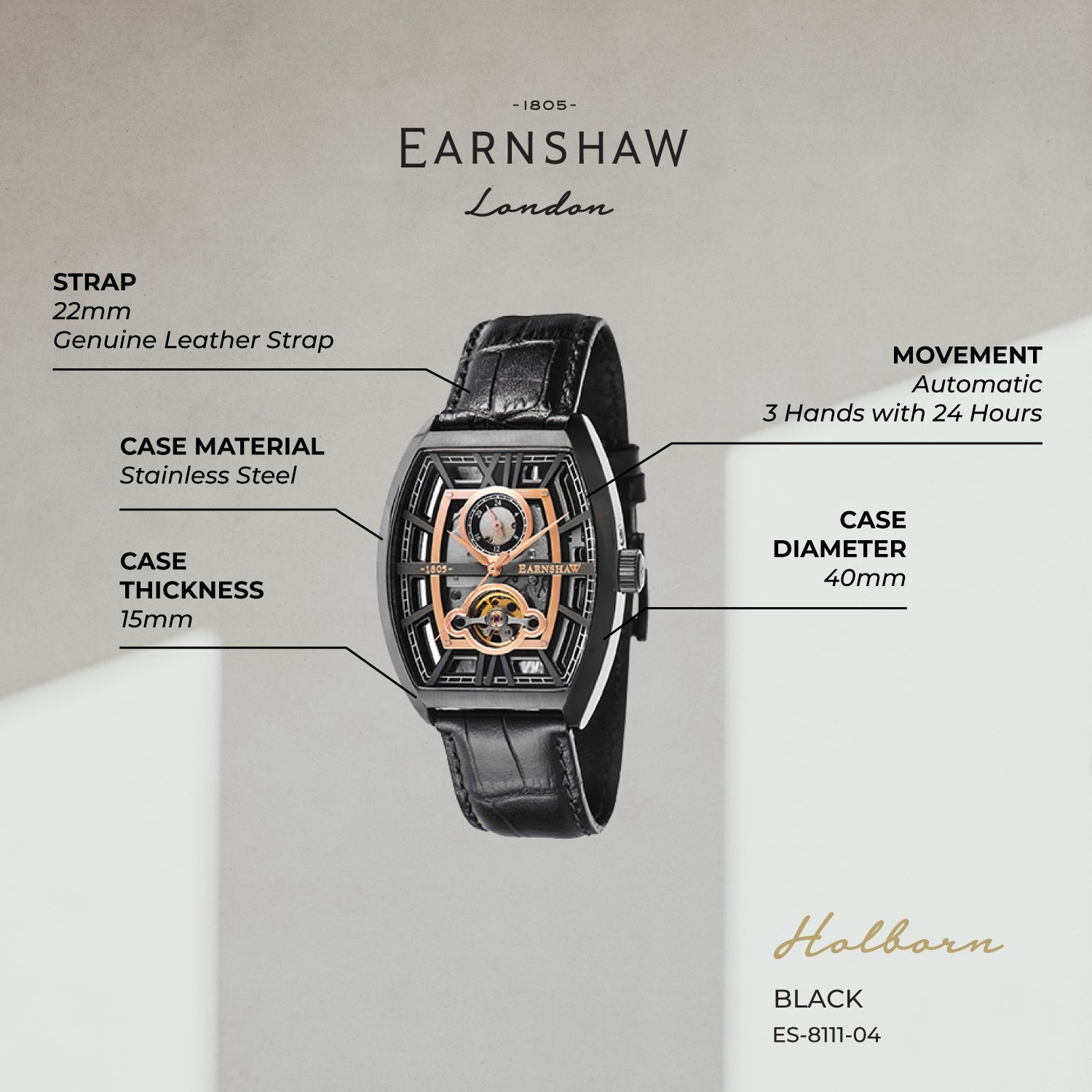 Earnshaw Holborn Mechanical Automatic Men's Watch -  ES-8111-04