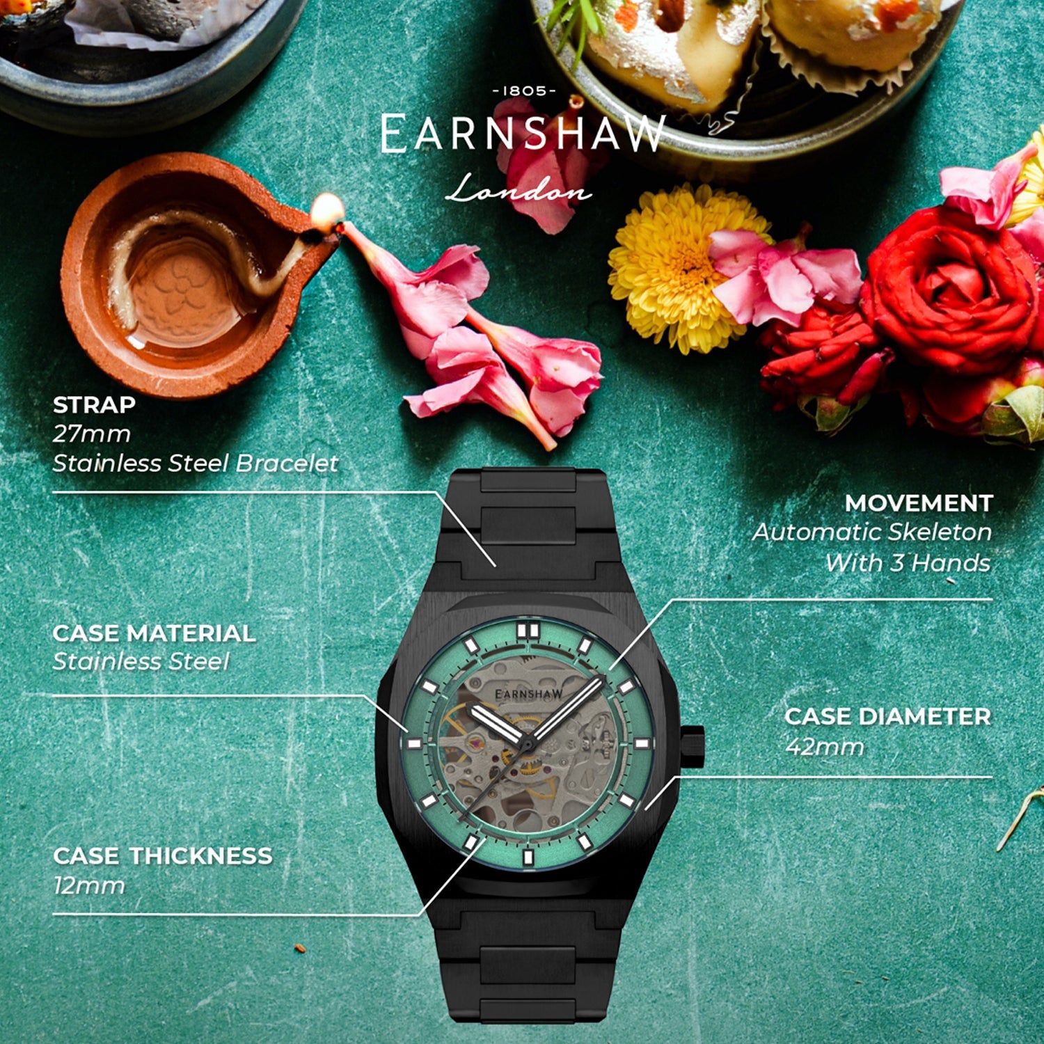 Earnshaw Drake Diwali Edition Automatic Men's Watch -  ES-8142-AA