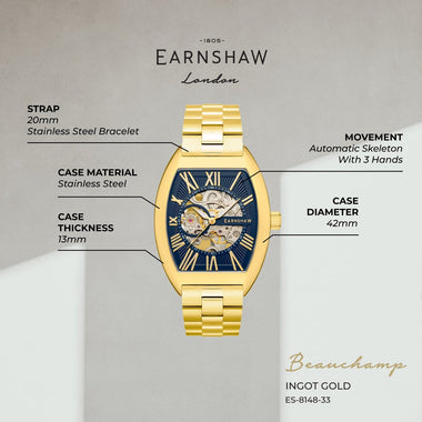 Earnshaw Beauchamp Automatic Skeleton Men's Watch -  ES-8148-33