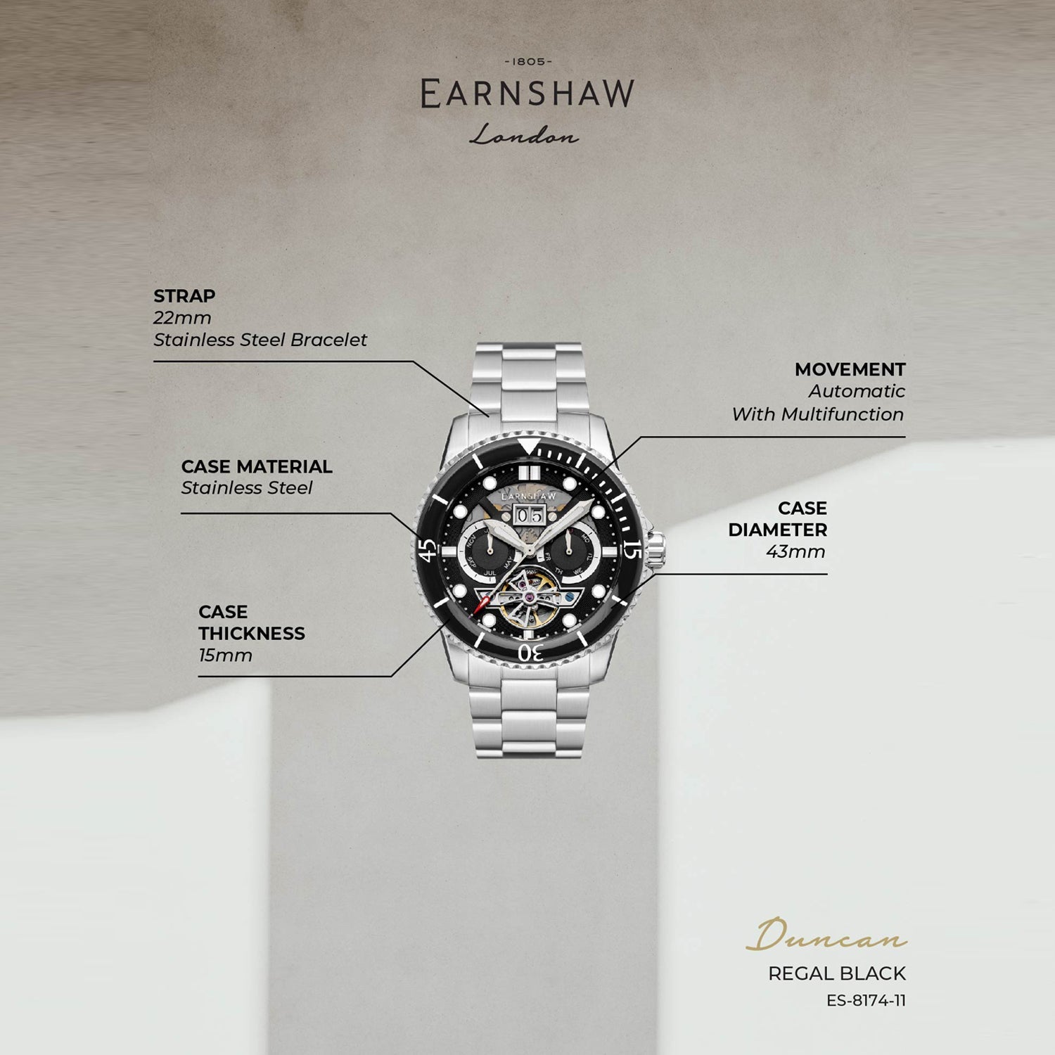 Earnshaw Open Heart Automatic Men's Watch - ES-8174-11