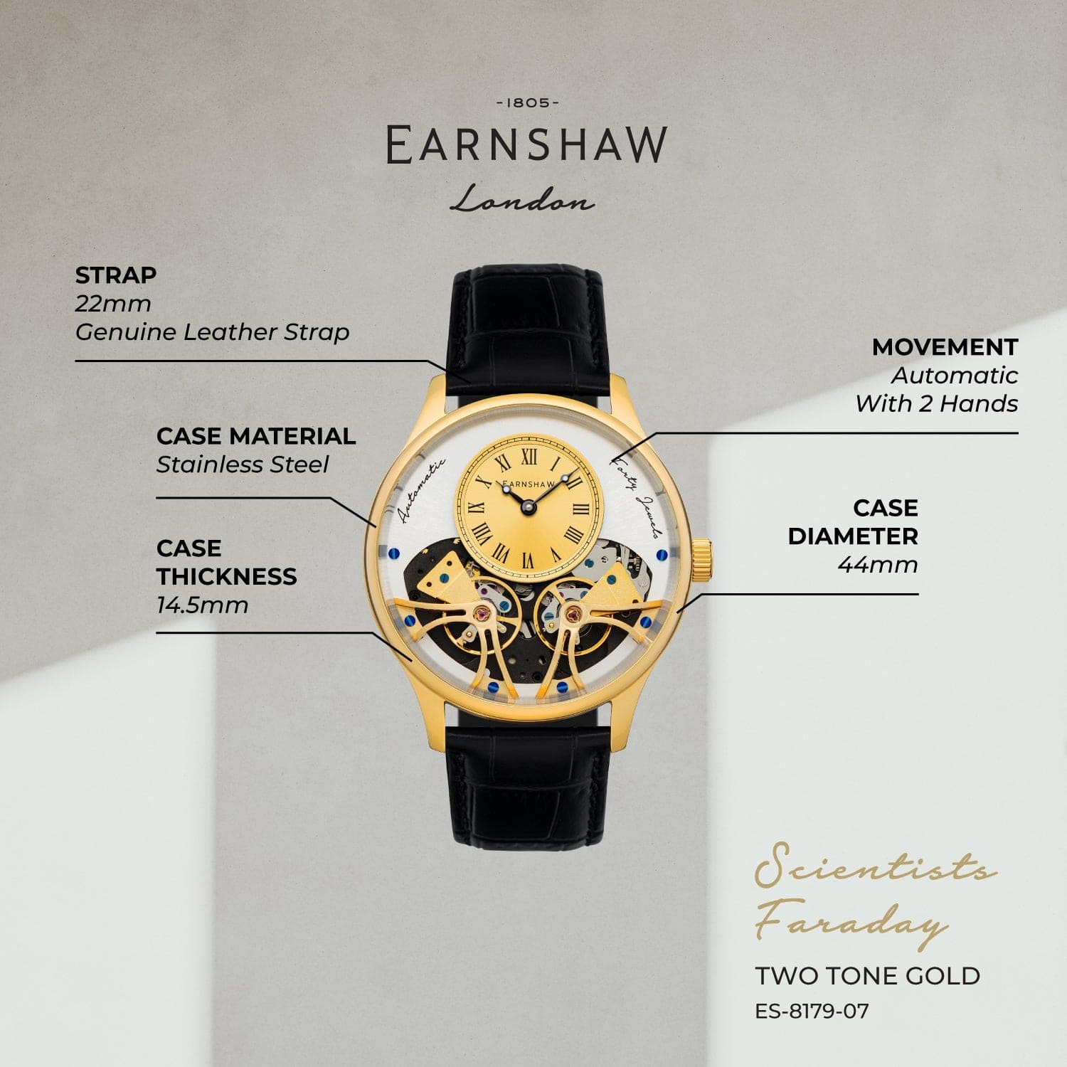 Earnshaw Scientists Faraday Double Barrel Automatic Men's Watch -  ES-8179-07