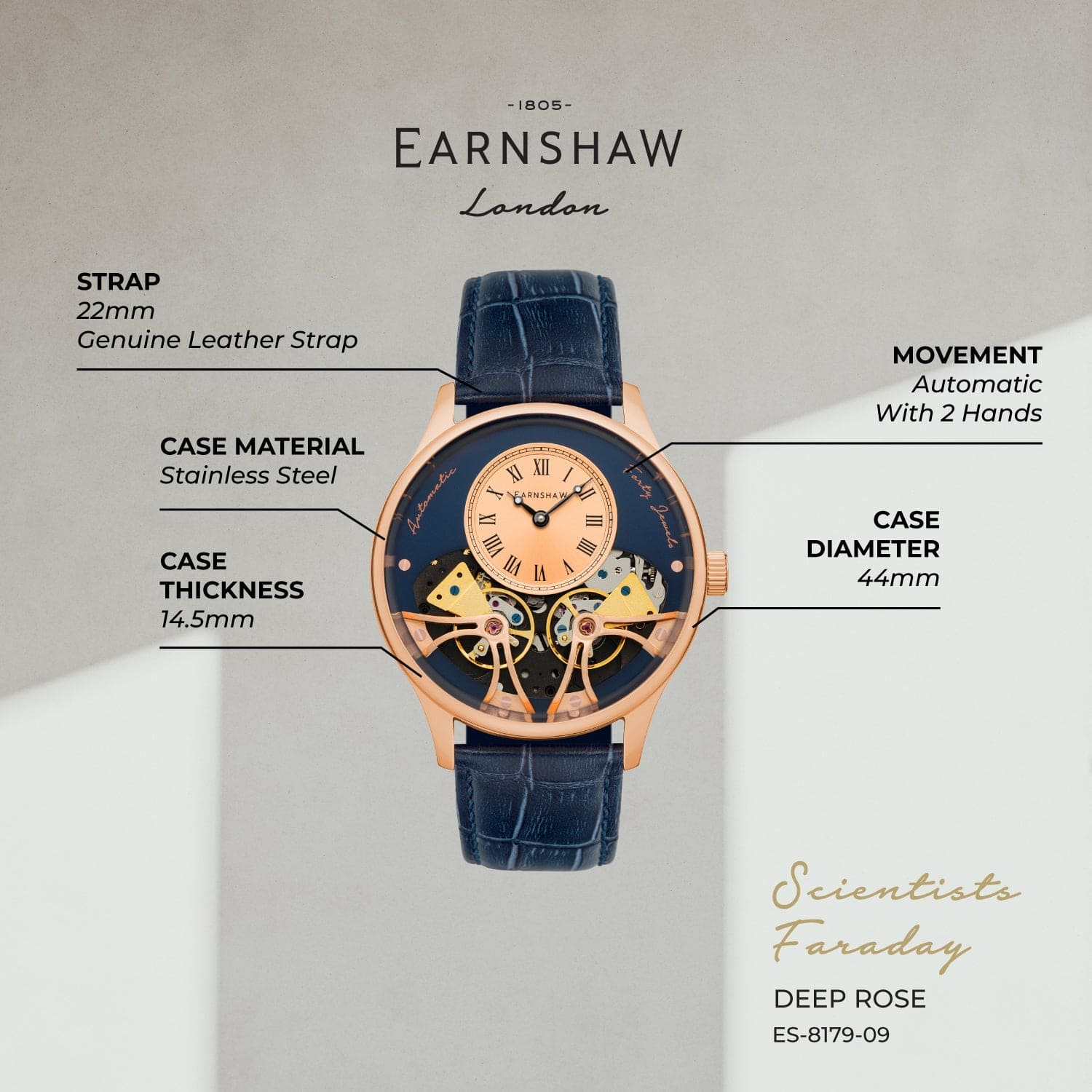 Earnshaw Scientists Faraday Double Barrel Automatic Men's Watch -  ES-8179-09