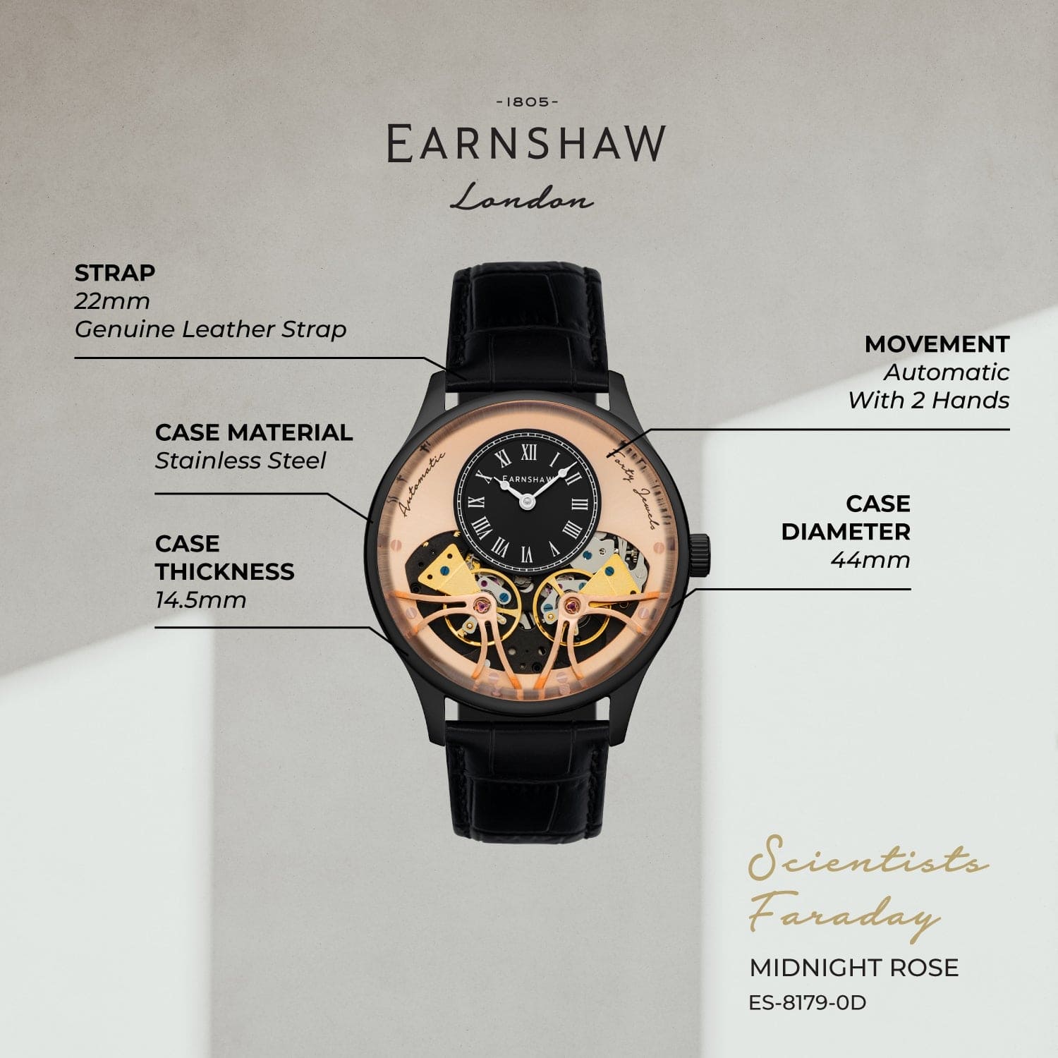 Earnshaw Scientists Faraday Double Barrel Automatic Men's Watch -  ES-8179-0D