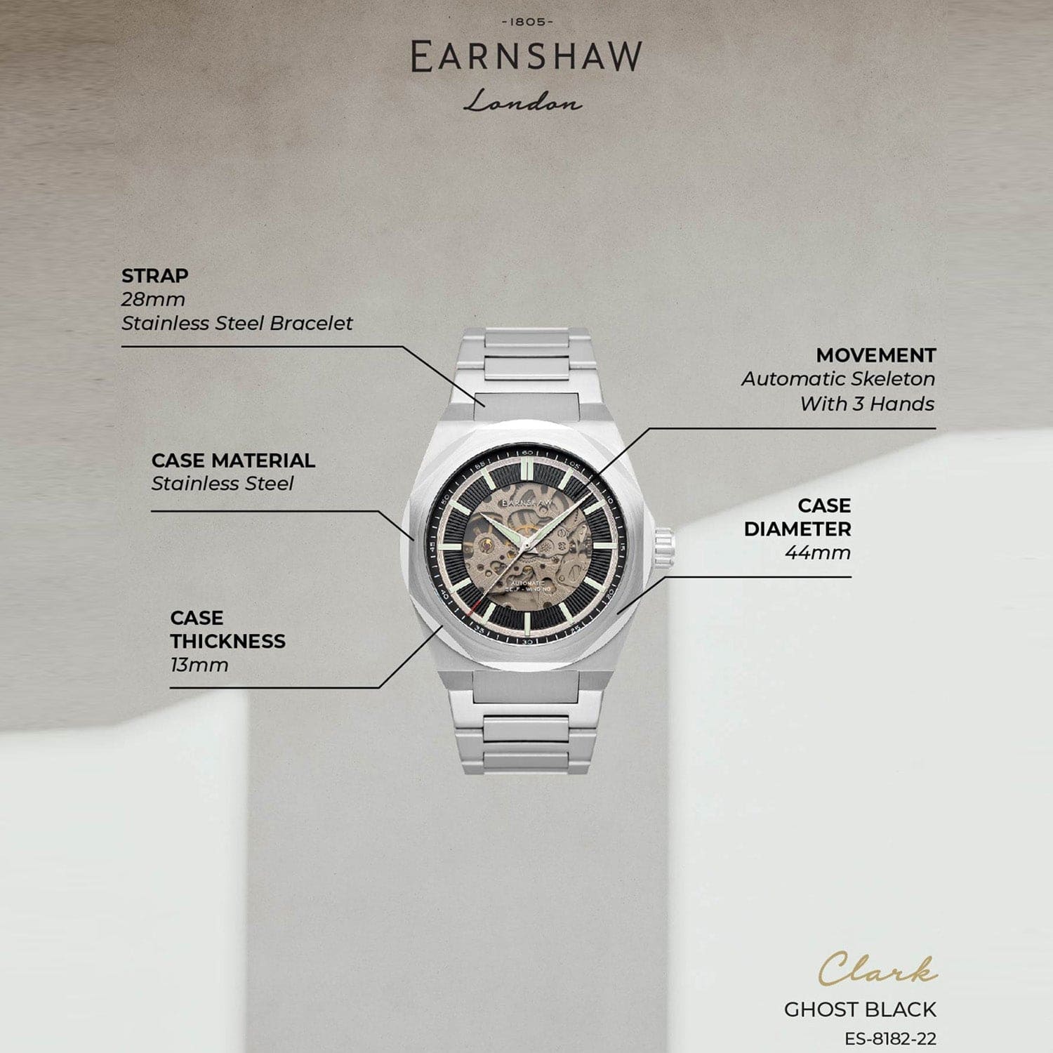 Earnshaw Discovery Clark  Automatic Men's Watch -  ES-8182-22