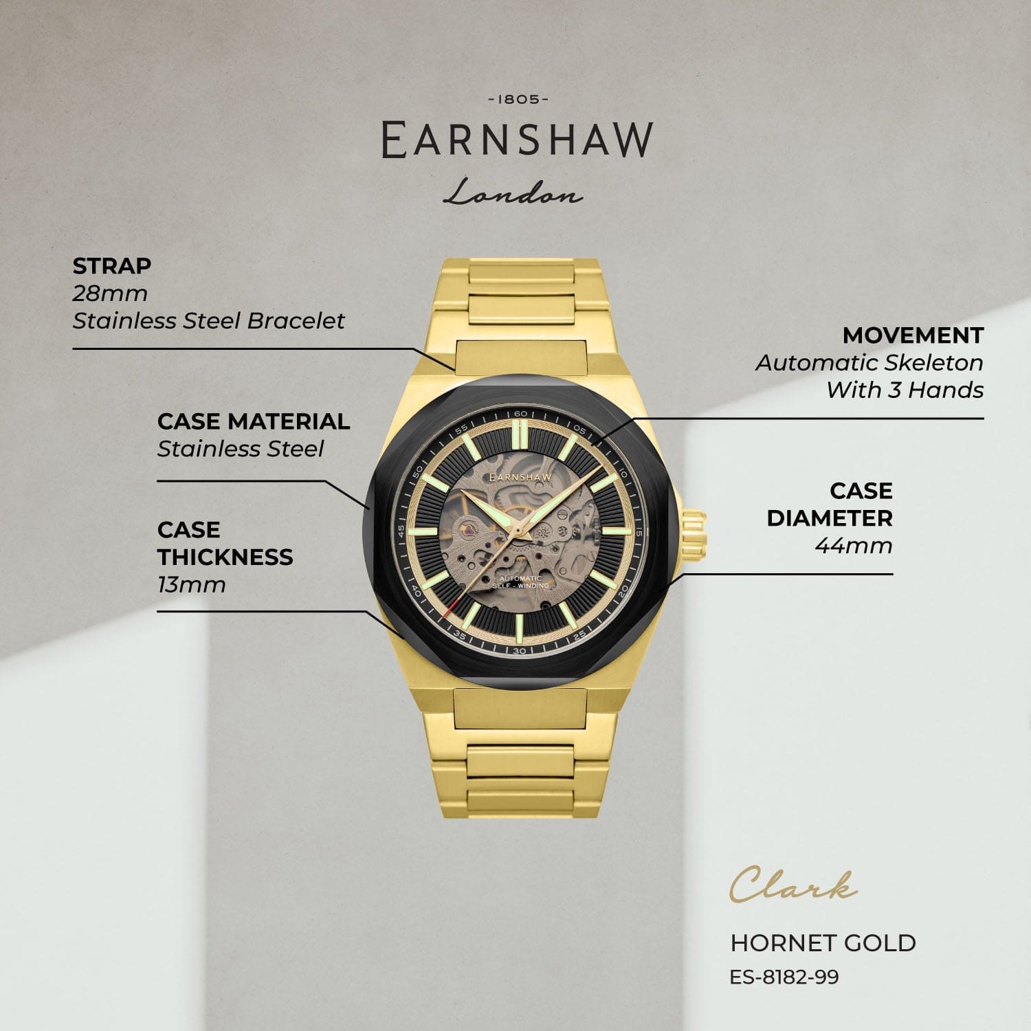 Earnshaw Automatic Skeleton Men's Watch - ES-8182-99