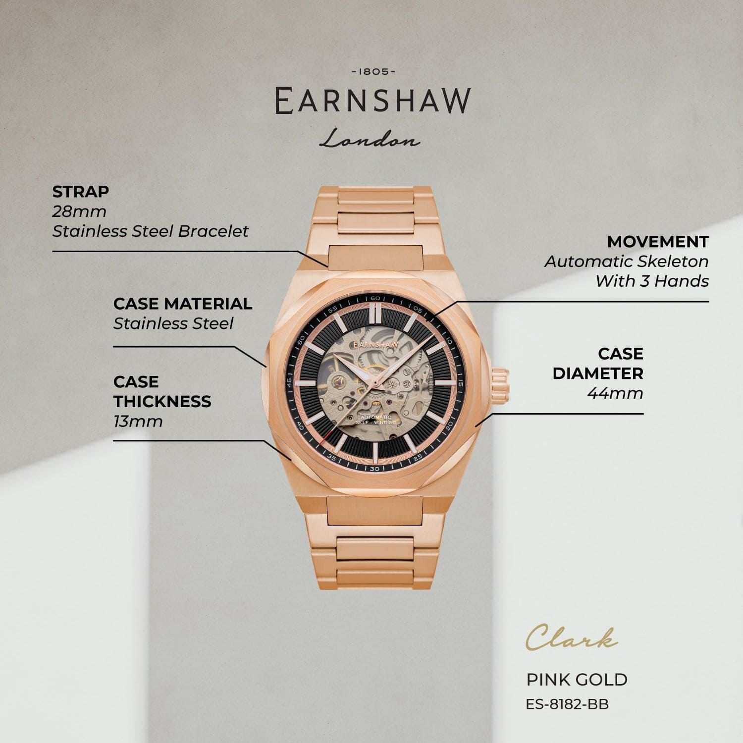 Earnshaw Automatic Skeleton Men's Watch - ES-8182-BB