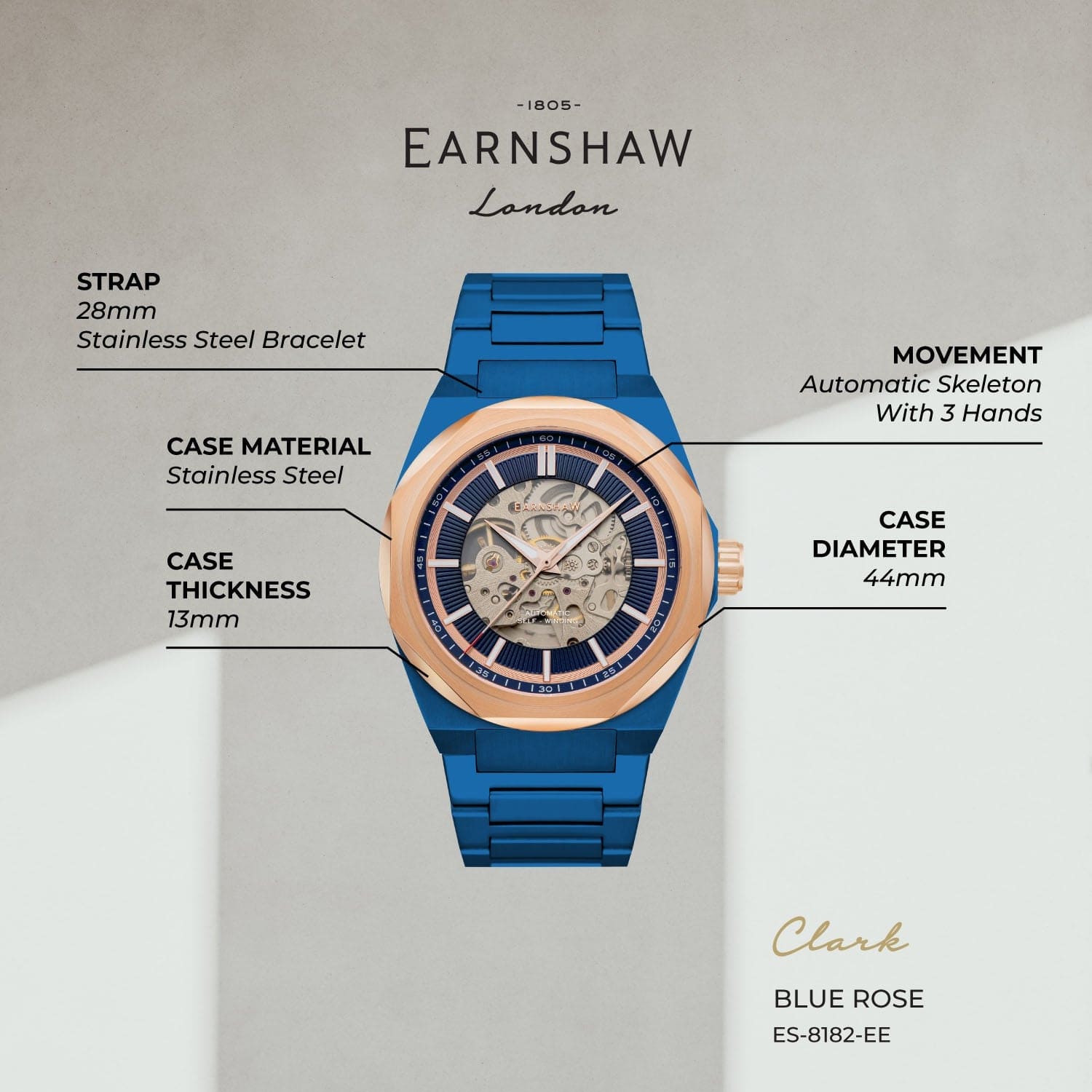 Earnshaw Automatic Skeleton Men's Watch - ES-8182-EE