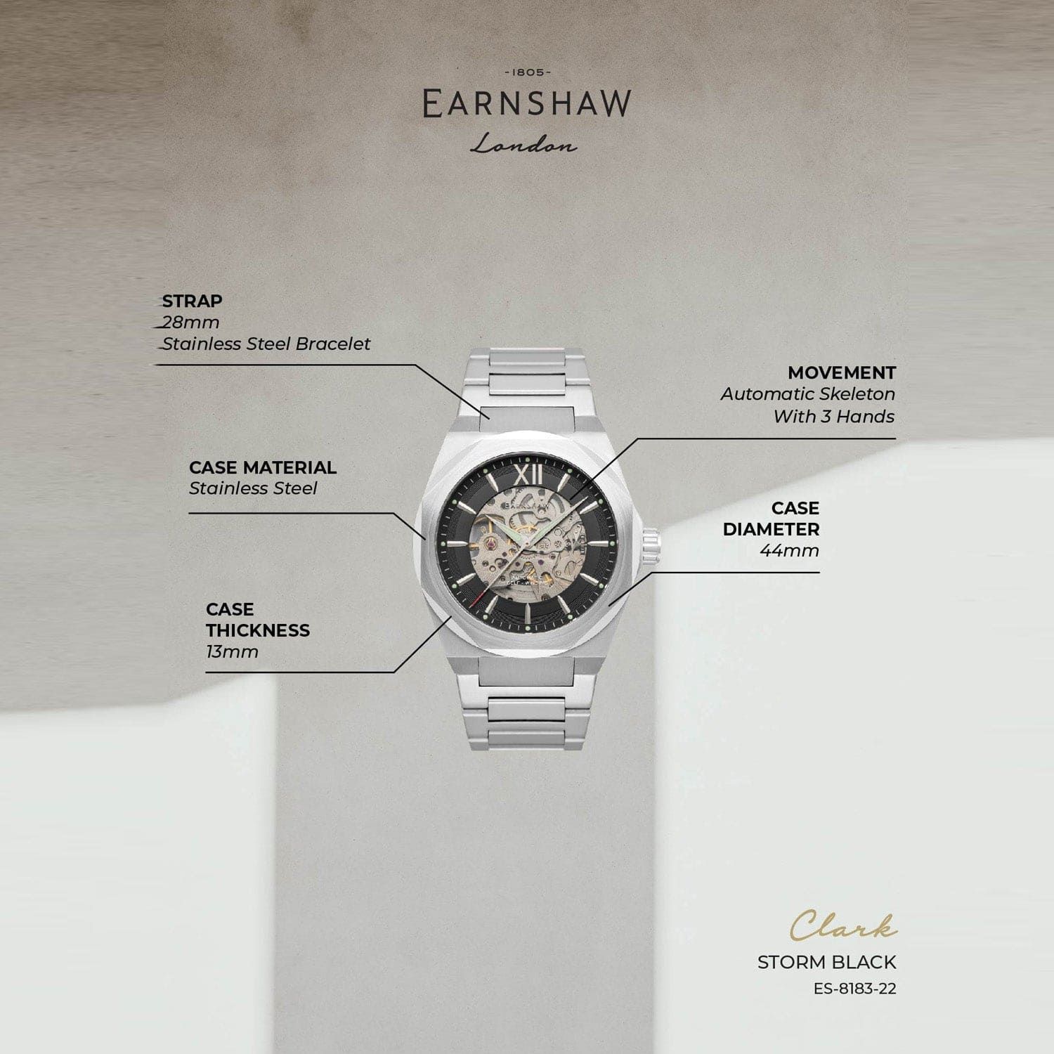 Earnshaw Discovery Clark  Automatic Men's Watch -  ES-8183-22