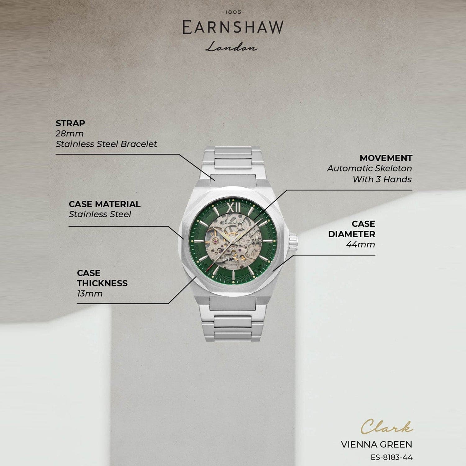Earnshaw Discovery Clark  Automatic Men's Watch -  ES-8183-44