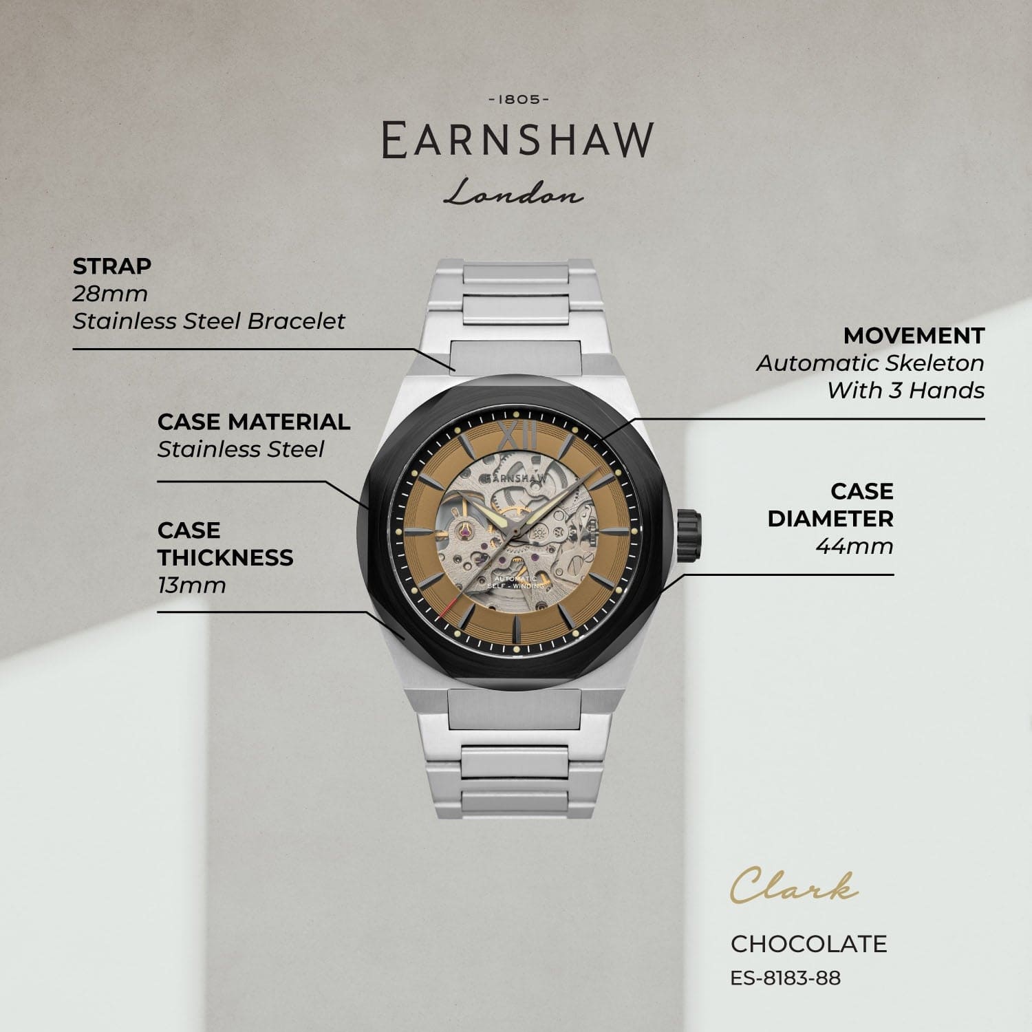 Earnshaw Automatic Skeleton Men's Watch - ES-8183-88