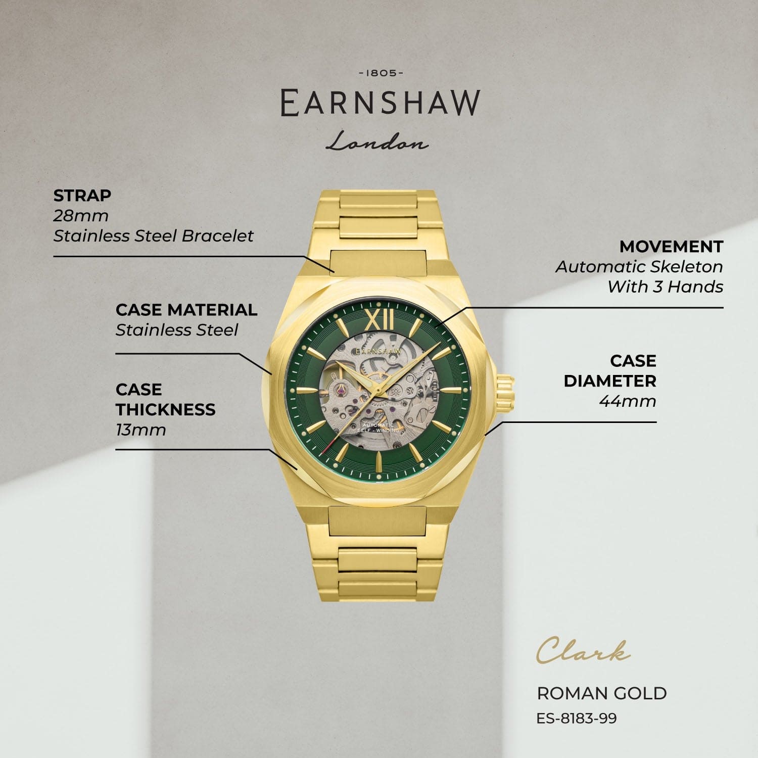 Earnshaw Automatic Skeleton Men's Watch - ES-8183-99