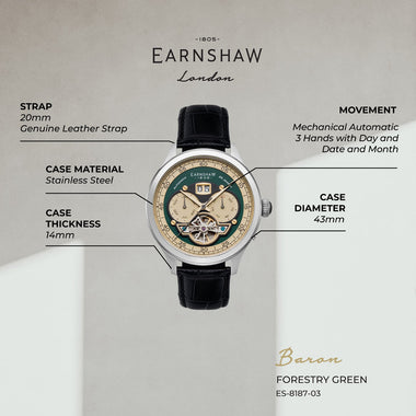 Earnshaw Baron Grand Date Calendar Open Heart Automatic Multifunction Men's Watch -  ES-8187-03