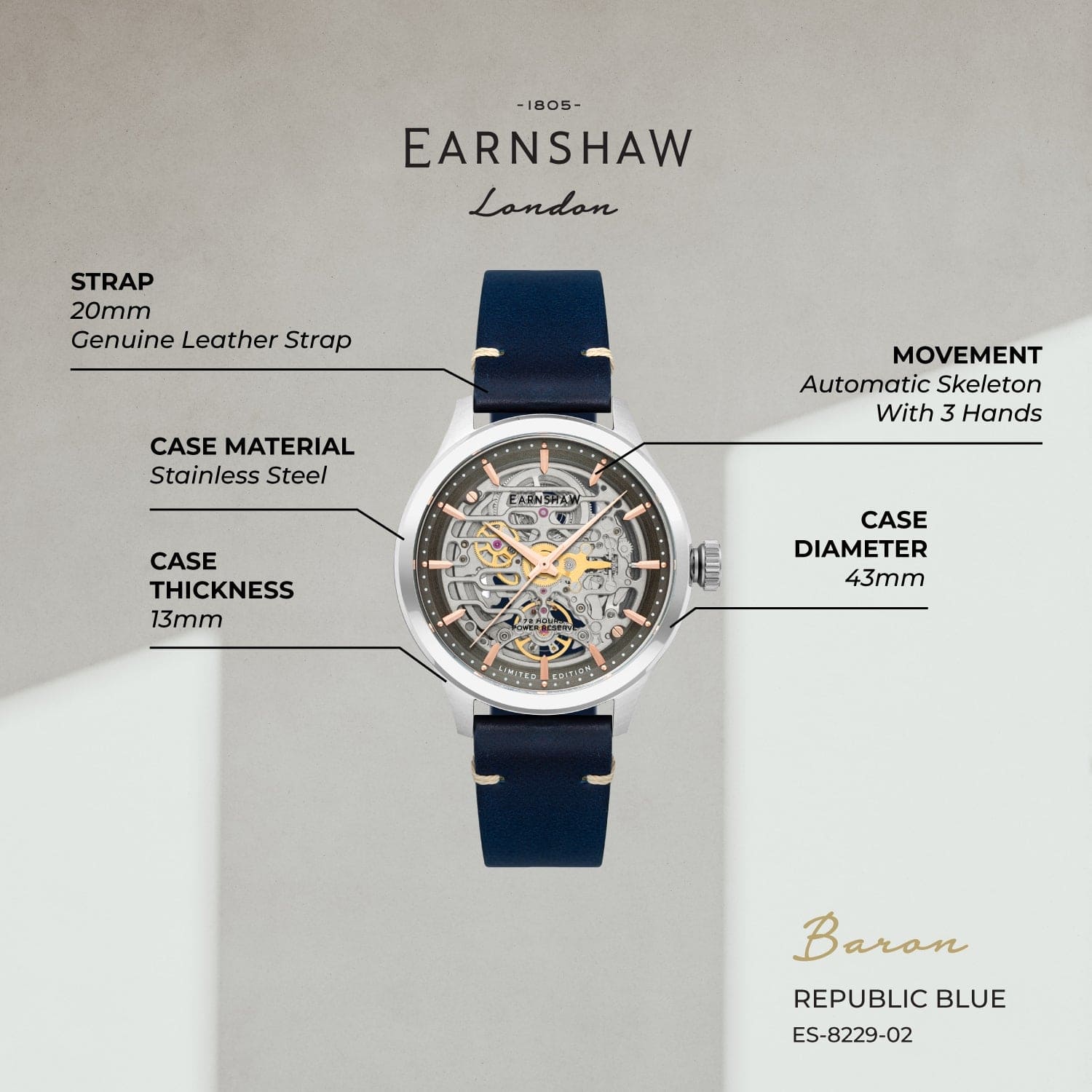 Earnshaw Baron Automatic Men's Watch -  ES-8229-02