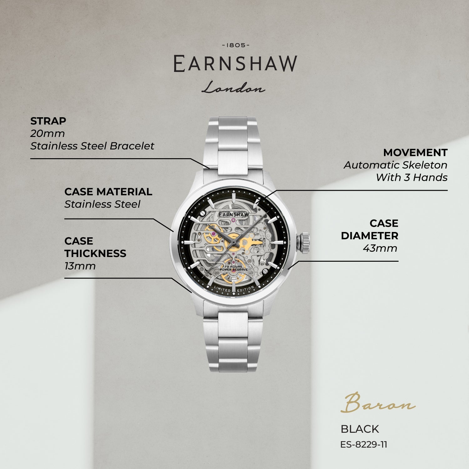 Earnshaw Baron Automatic Men's Watch -  ES-8229-11