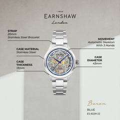 Earnshaw Limited Edition Automatic Skeleton 72 Hours Power Reserve Men's Watch - ES-8229-22