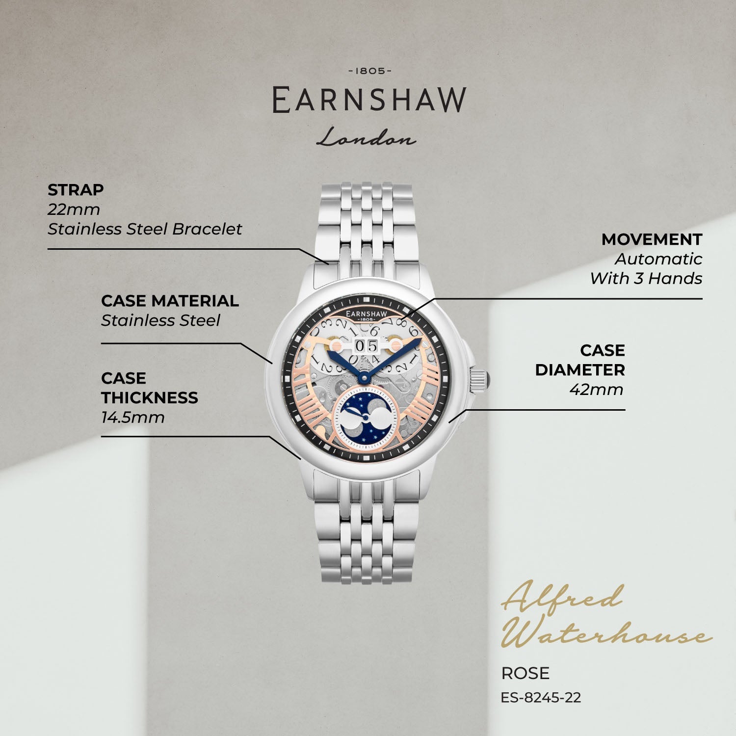 Earnshaw Waterhouse Moonphase Men's Watch -  ES-8245-22