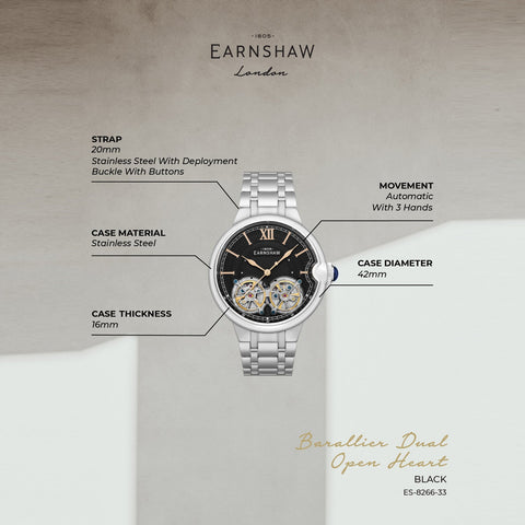 Earnshaw Barralier Double Heart Automatic Men's Watch -  ES-8266-33