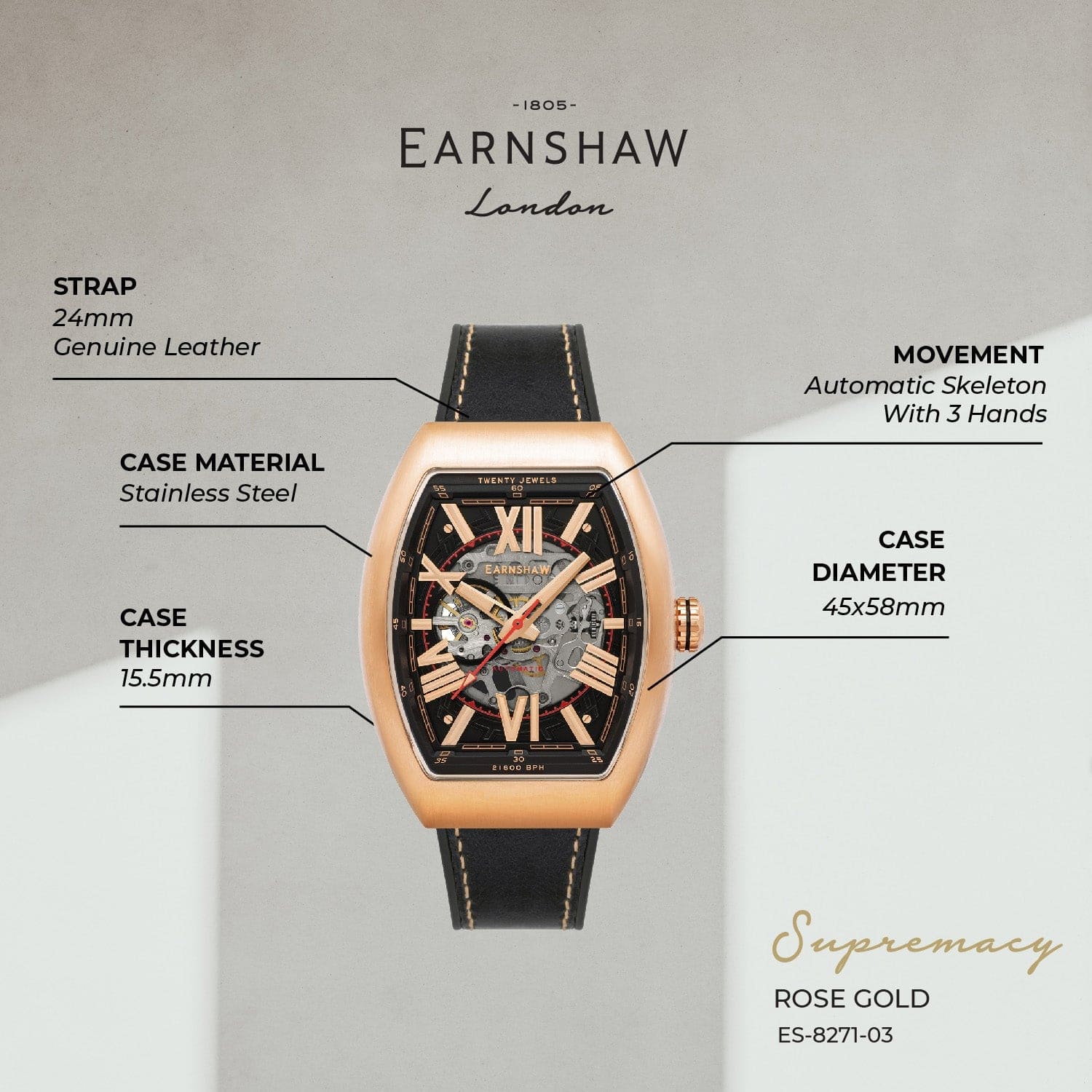 Earnshaw Supremacy Automatic Men's Watch -  ES-8271-03