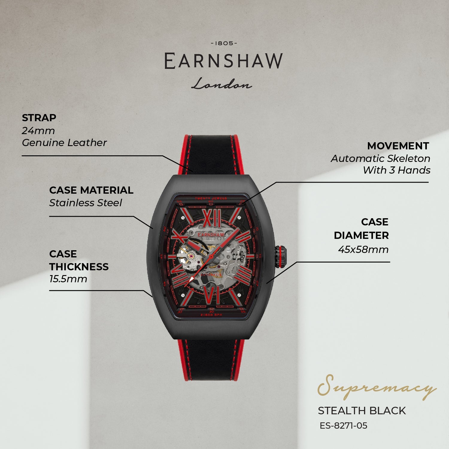 Earnshaw Supremacy Automatic Men's Watch -  ES-8271-05