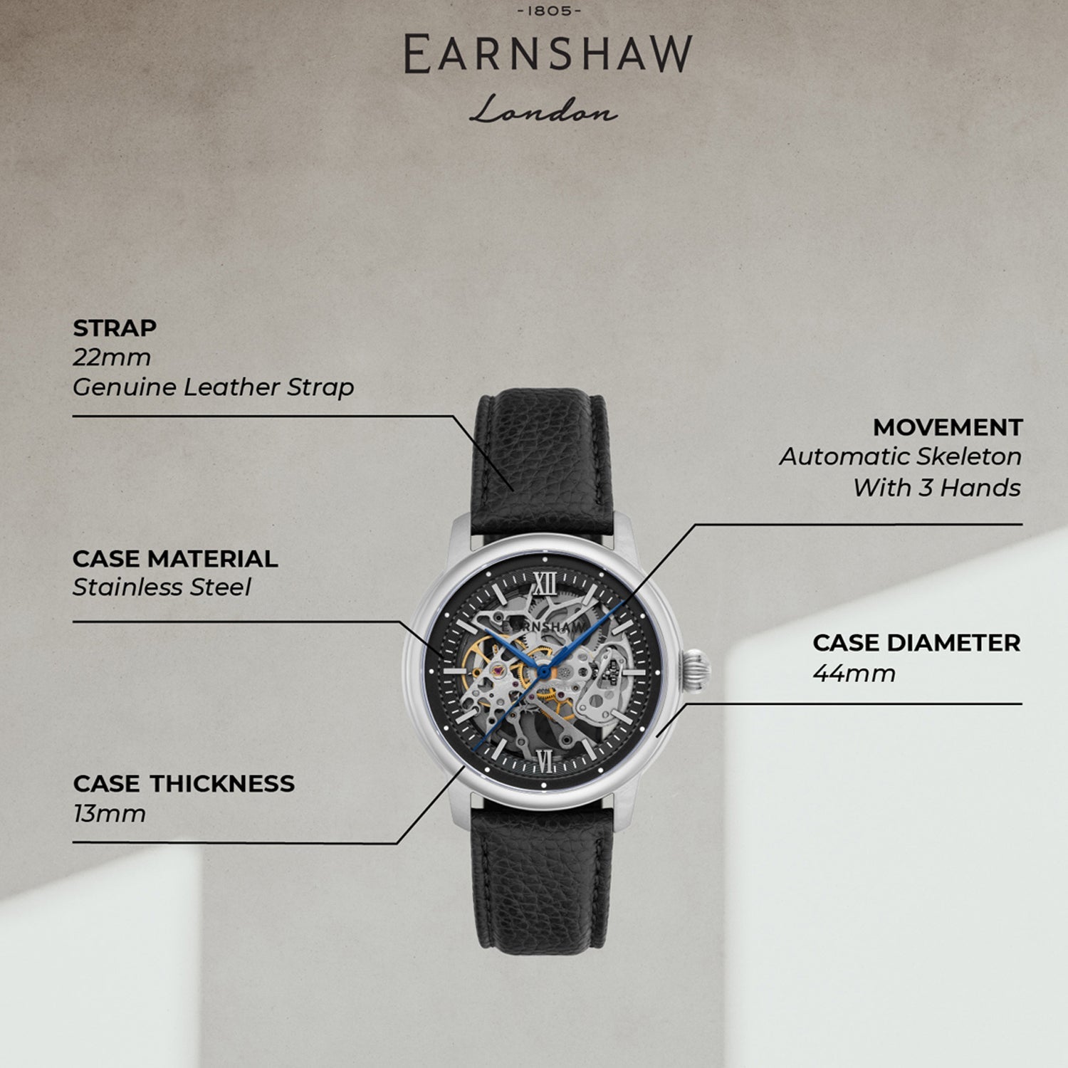 Earnshaw Cornwall Skeleton Automatic Men's Watch -  ES-8290-01