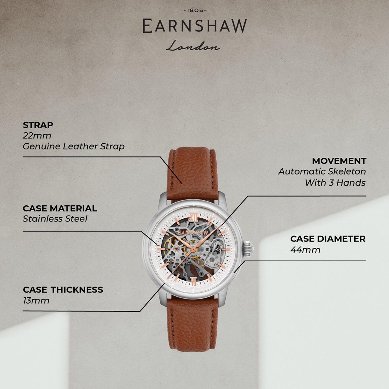 Earnshaw Cornwall Skeleton Automatic Men's Watch -  ES-8290-02