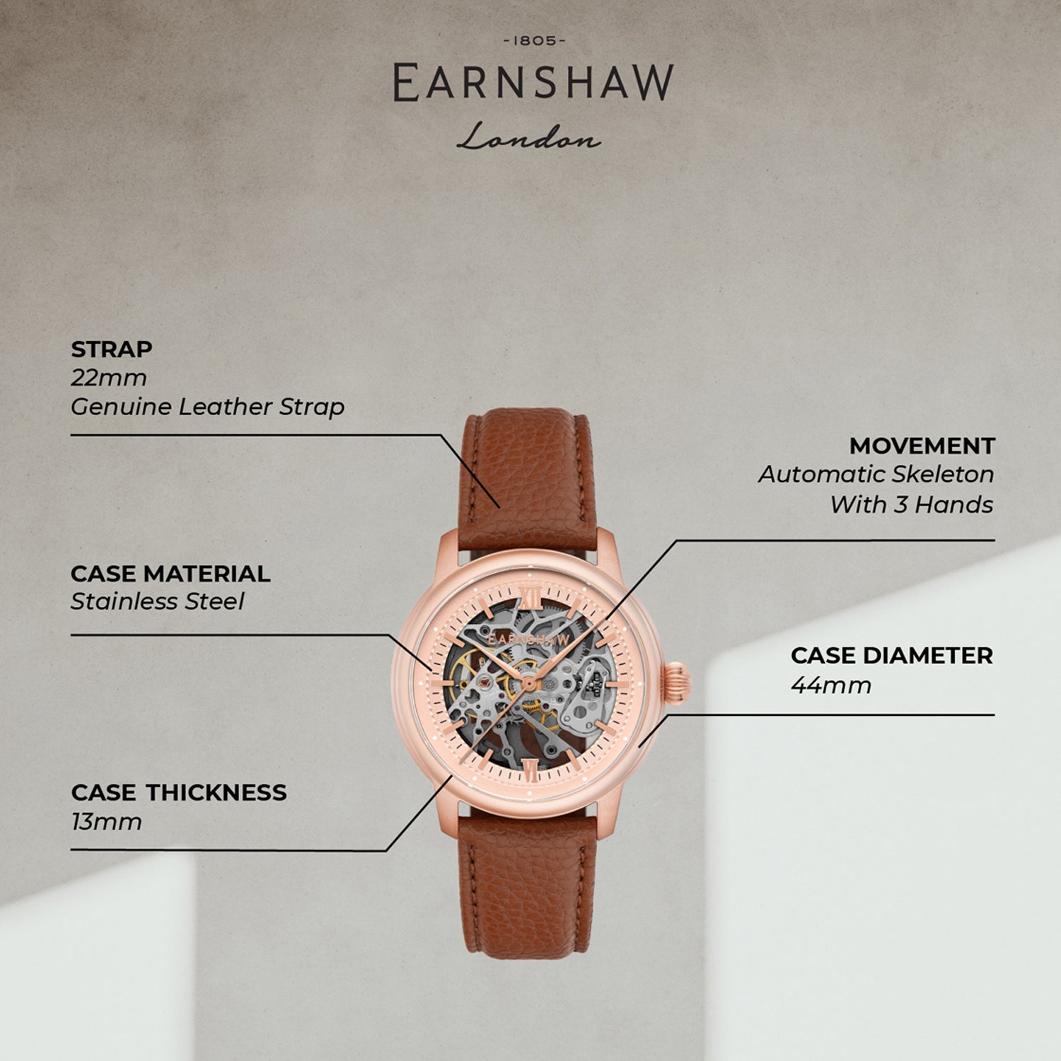 Earnshaw Cornwall Skeleton Automatic Men's Watch -  ES-8290-04
