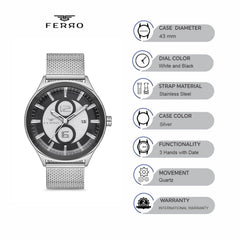 Ferro Quartz with Date Men's Watch - F11090C-A2