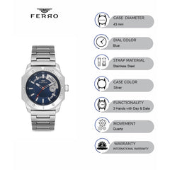 Ferro Quartz with Day & Date Men's Watch - F11198A-A3