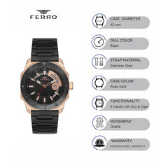 Ferro Quartz with Day & Date Men's Watch - F11198A-R