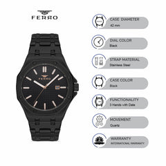 Ferro Quartz with Date Men's Watch - F11290A-G