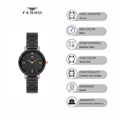 Ferro Crystals Quartz Women's Watch - F21079A-R