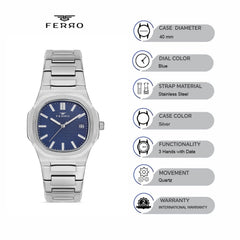 Ferro Quartz with Date Unisex Watch - F40095A-A3